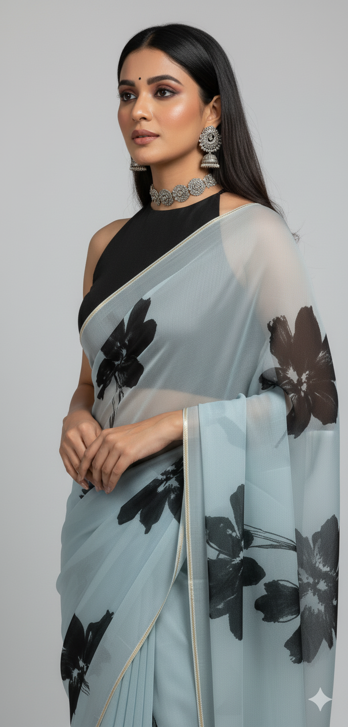 black hand printed saree