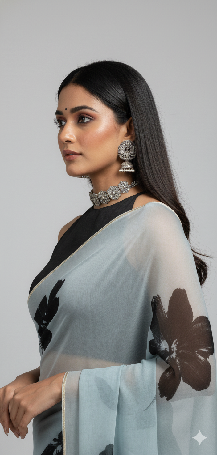 black hand printed saree