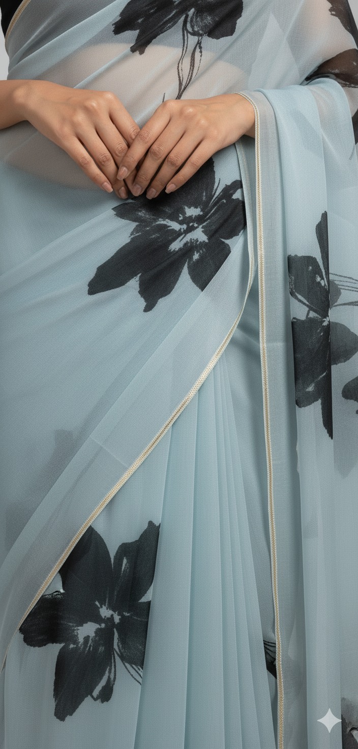 black hand printed saree