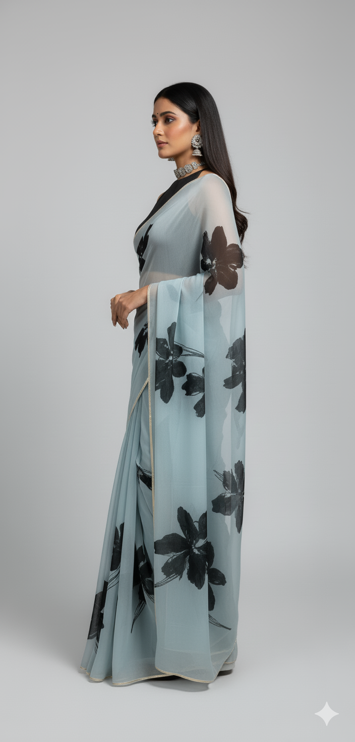 black hand printed saree